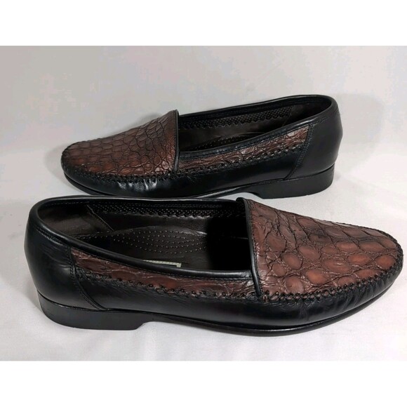 Bragano by Cole Haan Size 9 Croc Embossed Brown Leather Italian Loafers Reptile - Picture 3 of 8